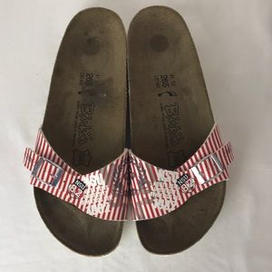 Birkenstock Birki’s red, white and blue NSU sandals.Sz  Euro 41, US W 10, M 8